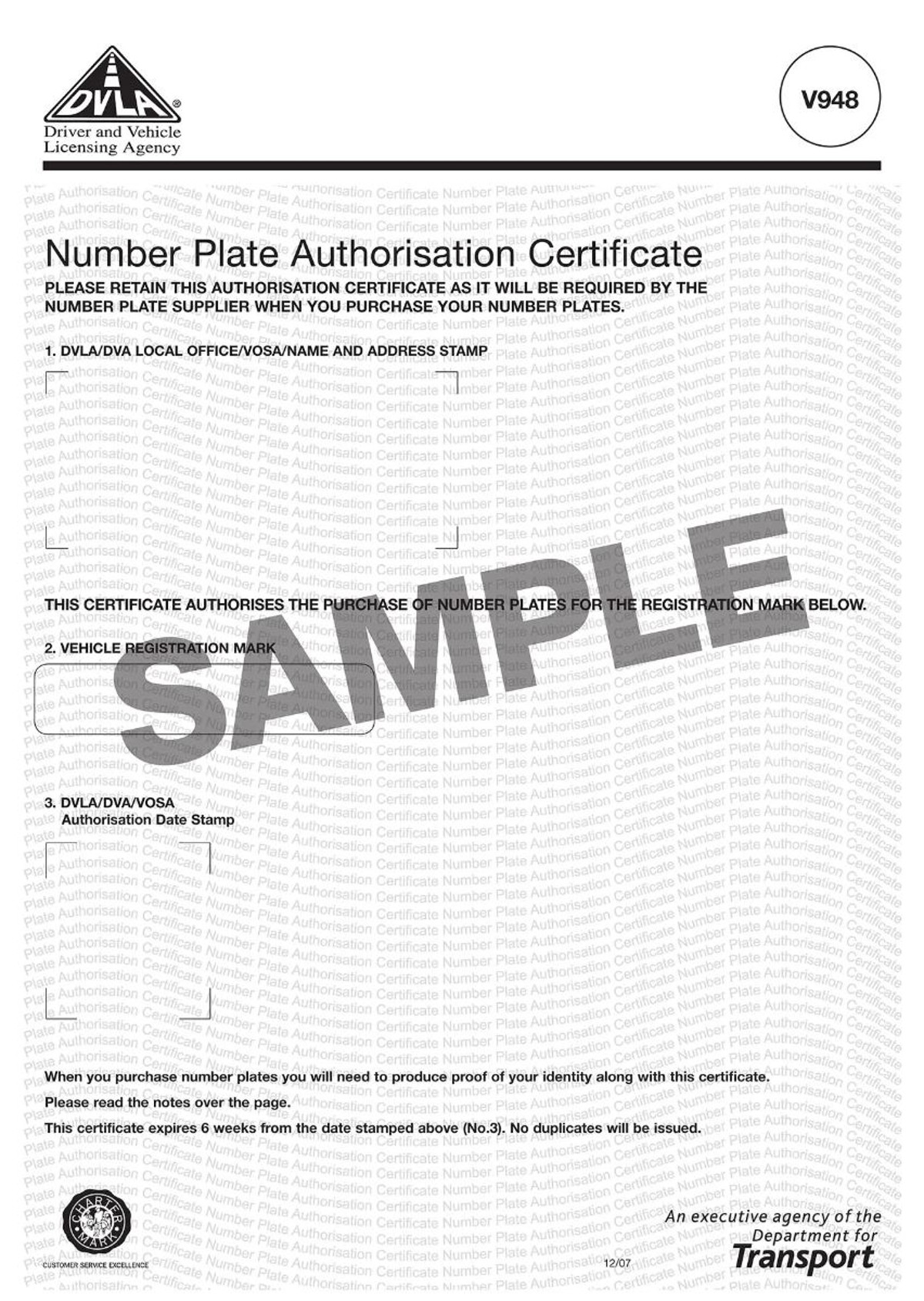 DVLA V750 Certificate of Entitlement